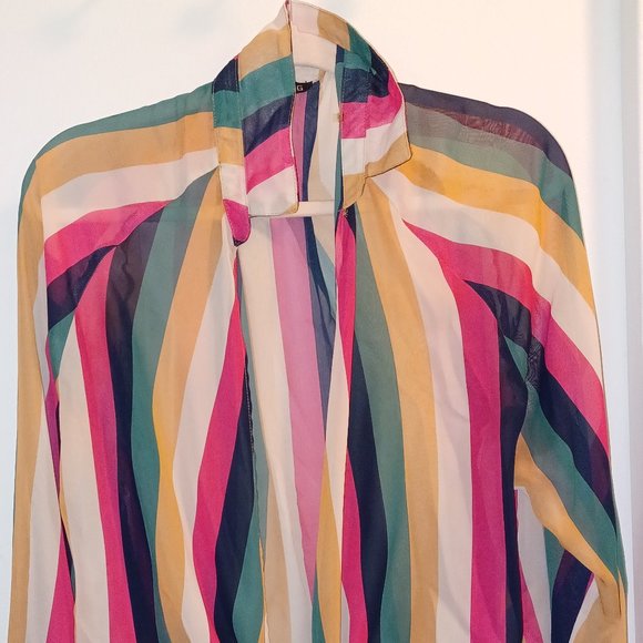 MULTI COLOR PIN STRIPE SUMMER/SPRING BLOUSE - Picture 1 of 7